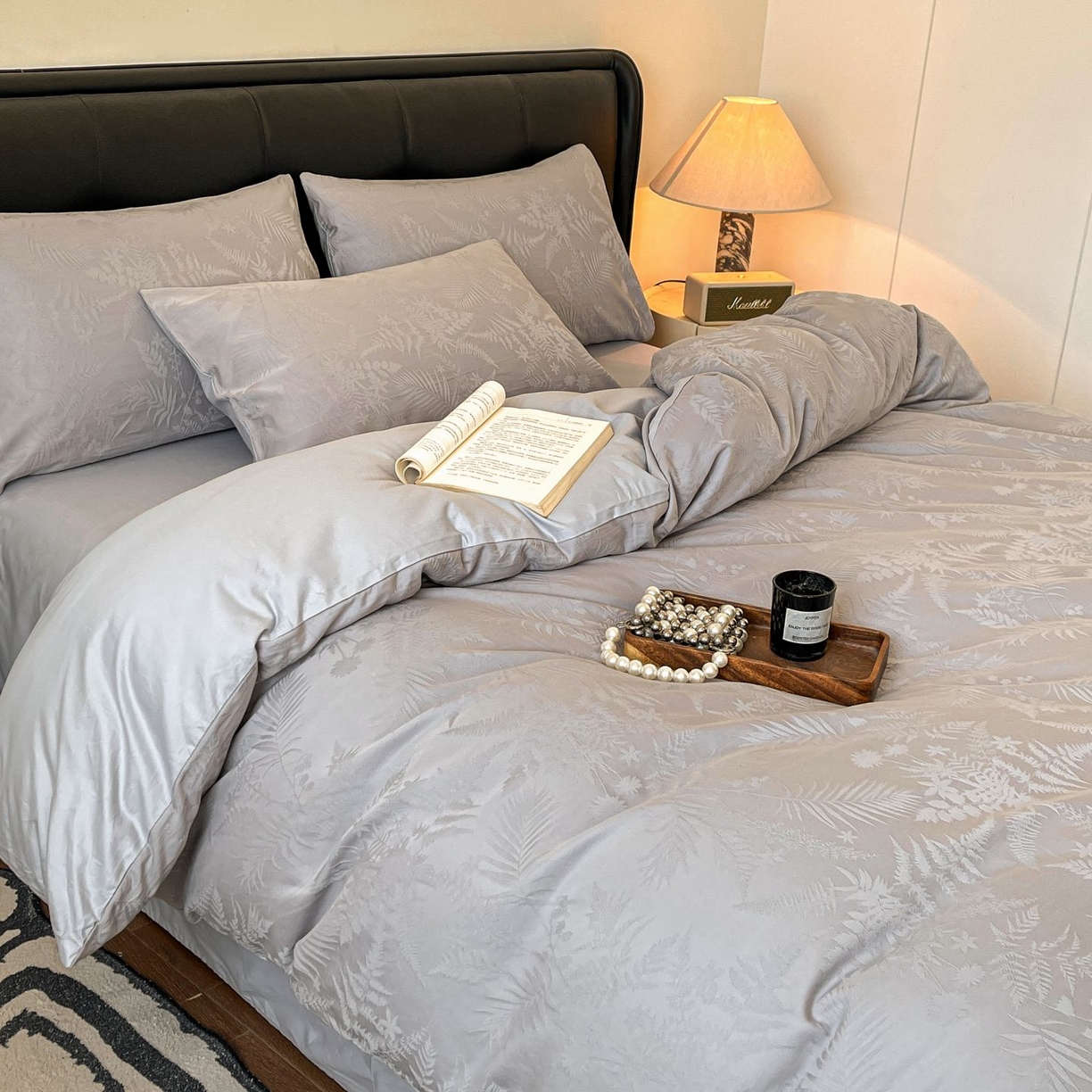 91家纺网 家纺一手货源 找家纺 乐家毛巾被（工厂自产自销） 2026春夏新款全棉60S长绒棉立体厚织提花四件套 碎影