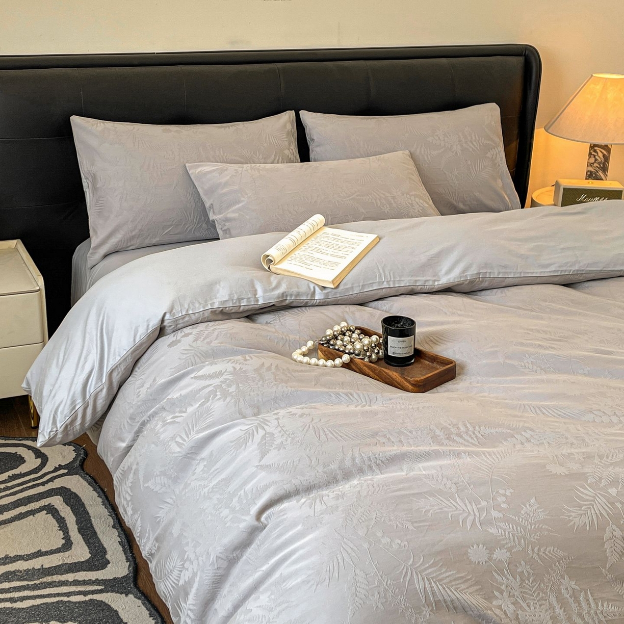 91家纺网 家纺一手货源 找家纺 乐家毛巾被（工厂自产自销） 2026春夏新款全棉60S长绒棉立体厚织提花四件套 碎影