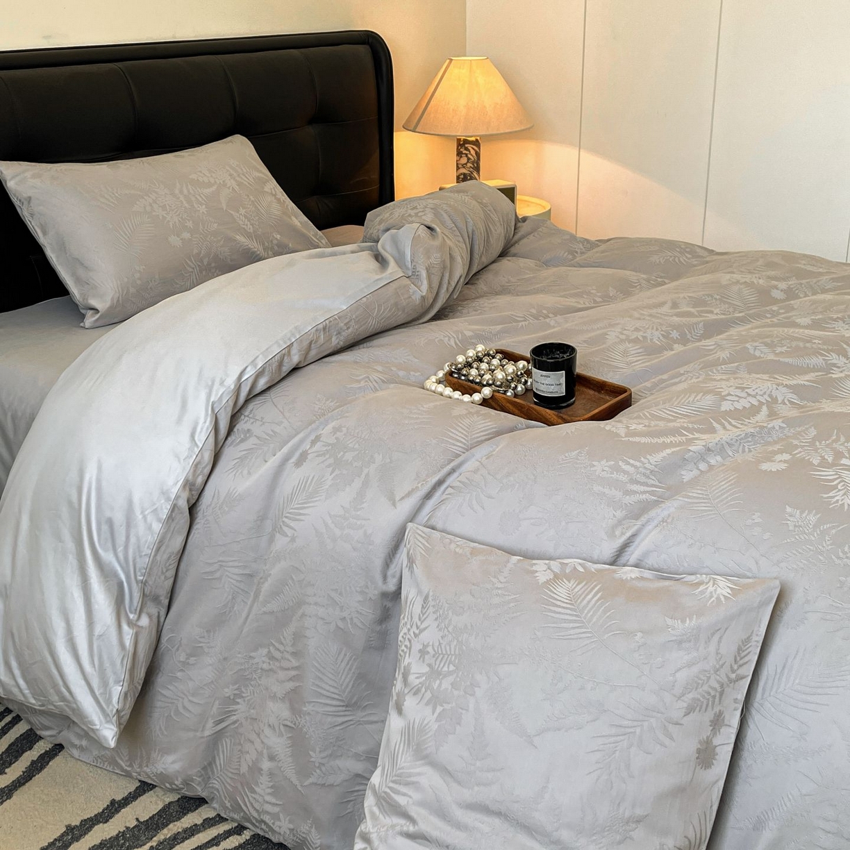 91家纺网 家纺一手货源 找家纺 乐家毛巾被（工厂自产自销） 2026春夏新款全棉60S长绒棉立体厚织提花四件套 碎影