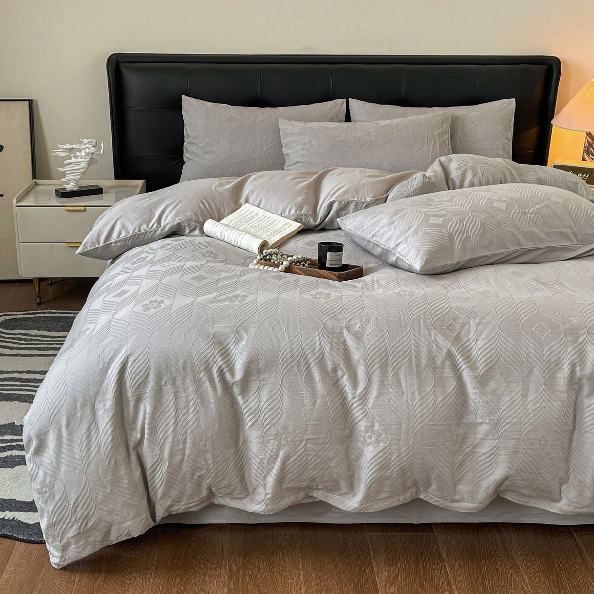 91家纺网 家纺一手货源 找家纺 乐家毛巾被（工厂自产自销） 2026春夏新款全棉60S长绒棉立体厚织提花四件套 同蔓