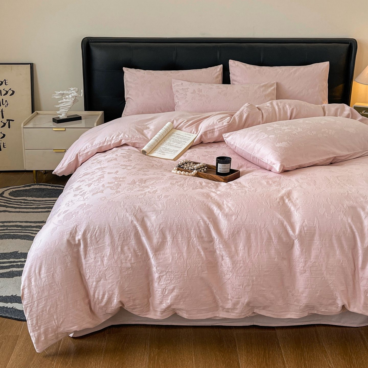 91家纺网 家纺一手货源 找家纺 乐家毛巾被（工厂自产自销） 2026春夏新款全棉60S长绒棉立体厚织提花四件套 昔叶