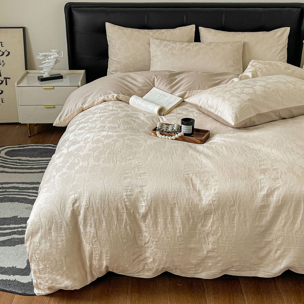 91家纺网 家纺一手货源 找家纺 乐家毛巾被（工厂自产自销） 2026春夏新款全棉60S长绒棉立体厚织提花四件套 印夏