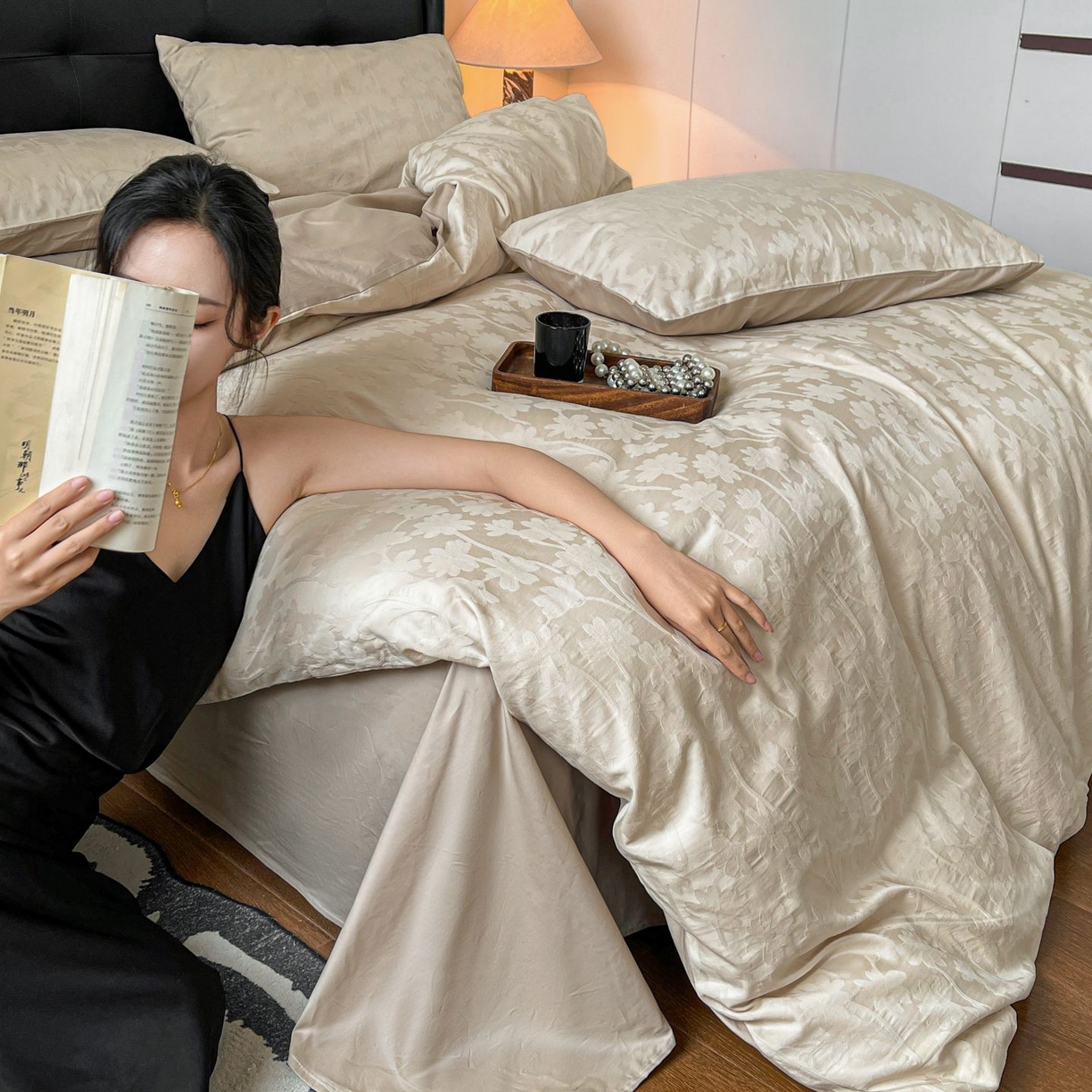 91家纺网 家纺一手货源 找家纺 乐家毛巾被（工厂自产自销） 2026春夏新款全棉60S长绒棉立体厚织提花四件套 印夏