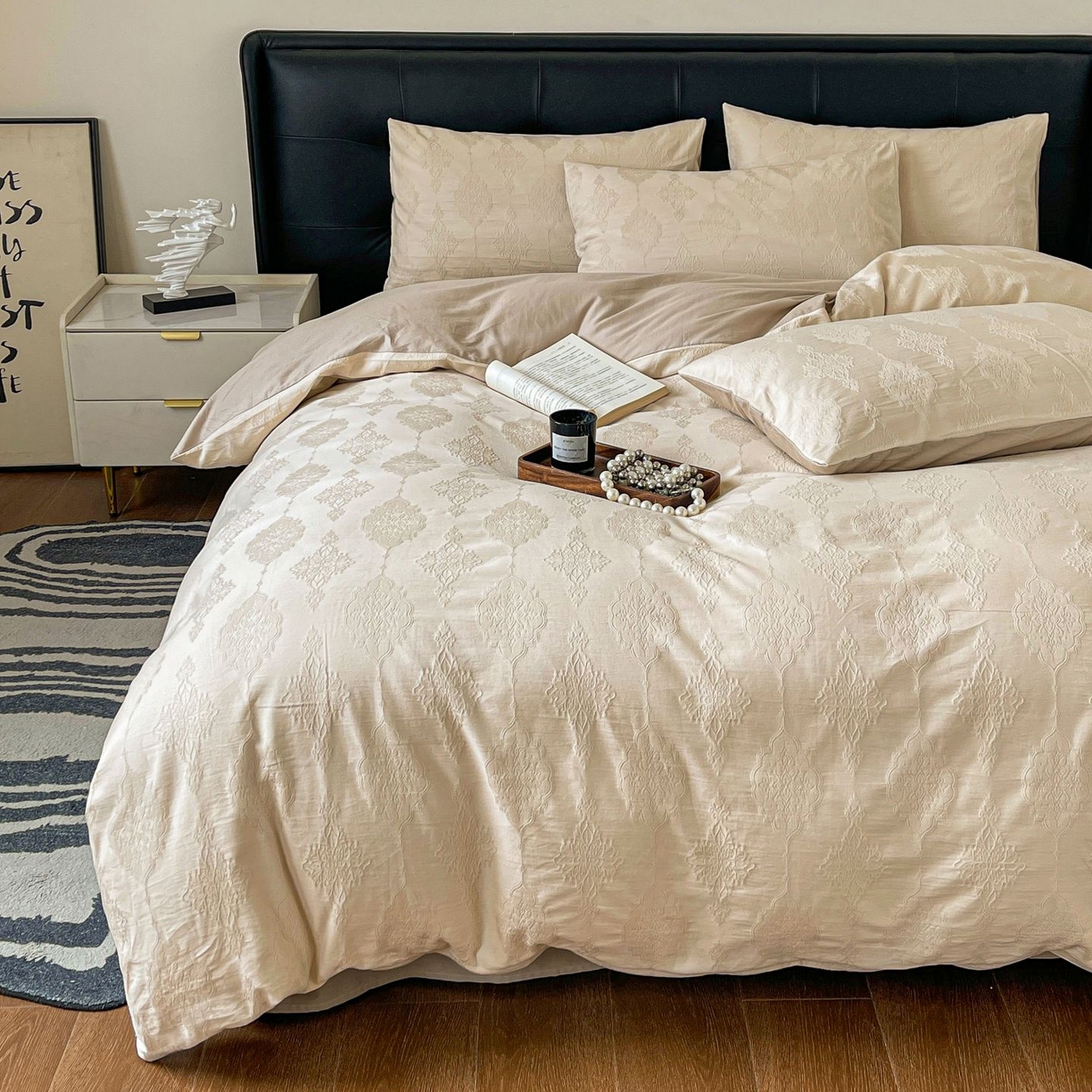 91家纺网 家纺一手货源 找家纺 乐家毛巾被（工厂自产自销） 2026春夏新款全棉60S长绒棉立体厚织提花四件套 余影