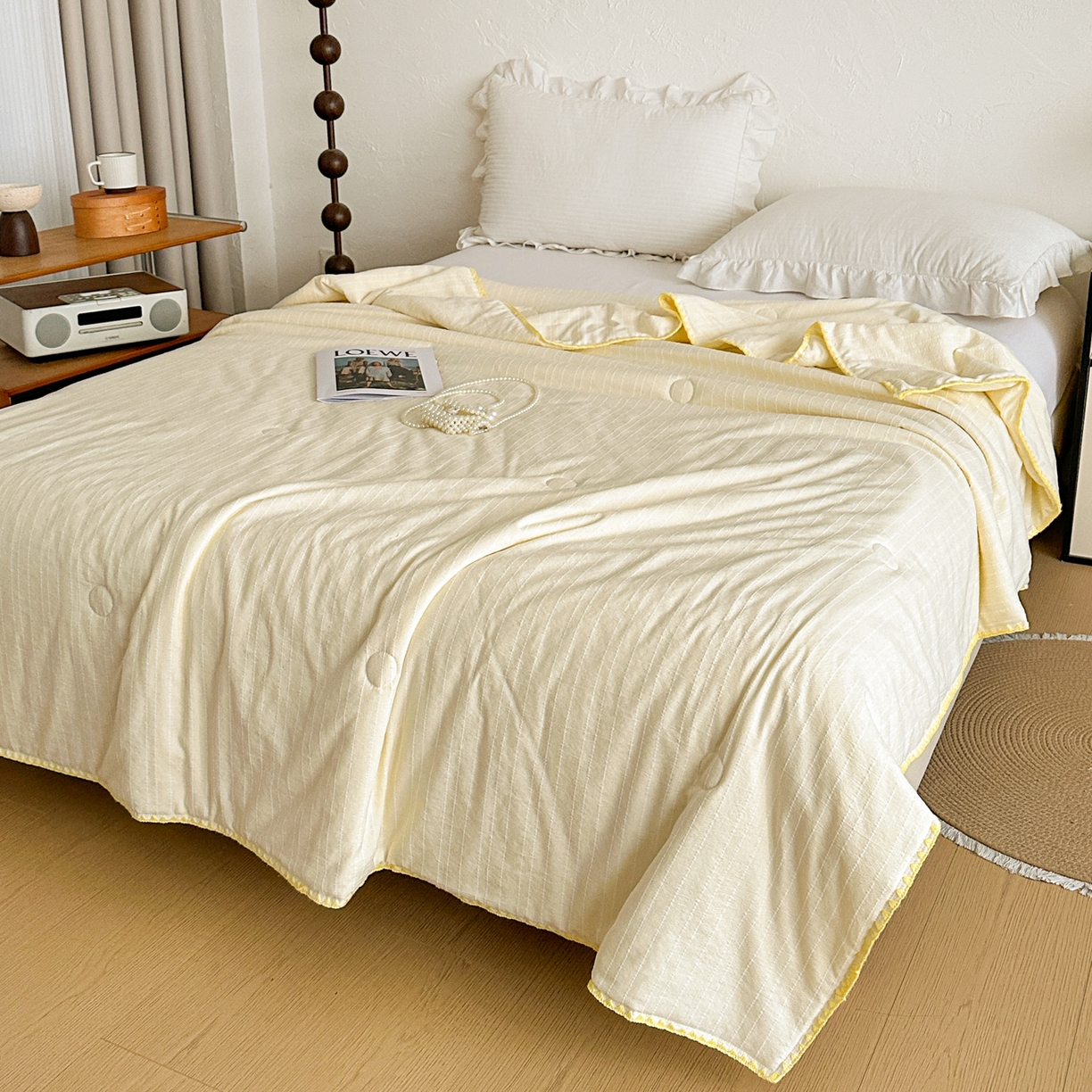 91家纺网 家纺一手货源 找家纺 （总）鑫利来家纺 2026新款纯色无印风夏被简约素色法式麻夏凉被阳离子色织提花单人双人学生夏凉被空调被