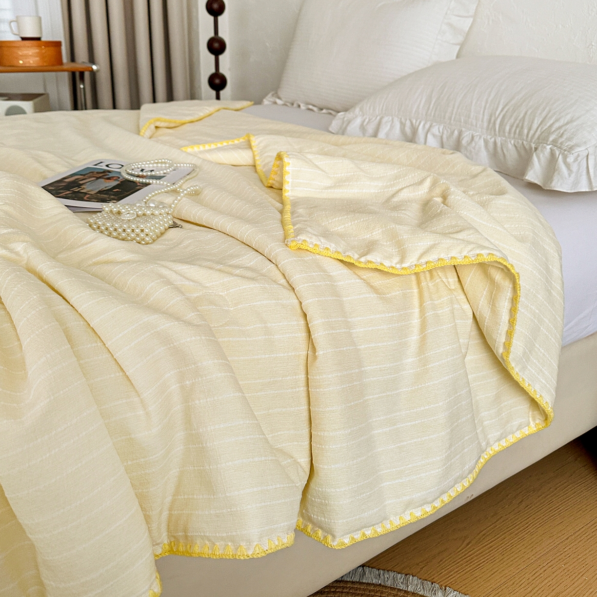 91家纺网 家纺一手货源 找家纺 （总）鑫利来家纺 2026新款纯色无印风夏被简约素色法式麻夏凉被阳离子色织提花单人双人学生夏凉被空调被