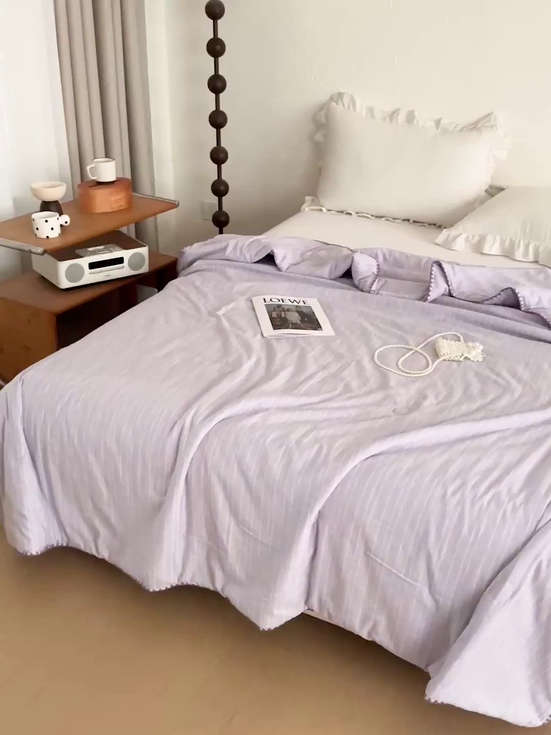 91家纺网 家纺一手货源 找家纺 鑫利来家纺 2026新款纯色无印风夏被简约素色法式麻夏凉被阳离子色织提花单人双人学生夏凉被 青禾-浅紫