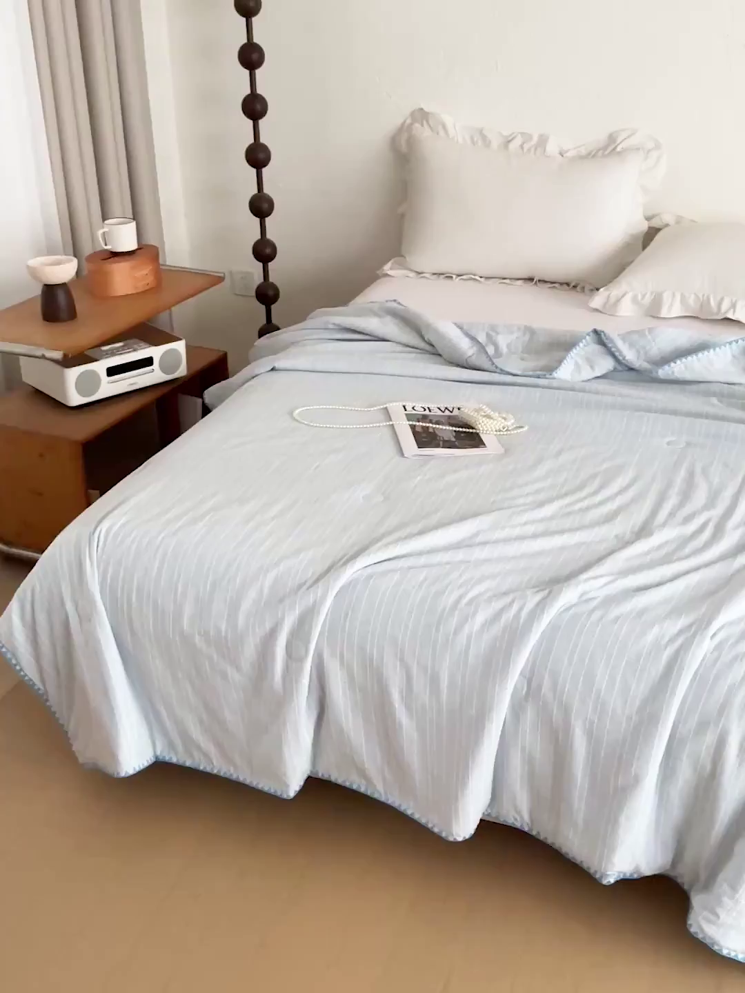 91家纺网 家纺一手货源 找家纺 鑫利来家纺 2026新款纯色无印风夏被简约素色法式麻夏凉被阳离子色织提花单人双人学生夏凉被 青禾-雾蓝