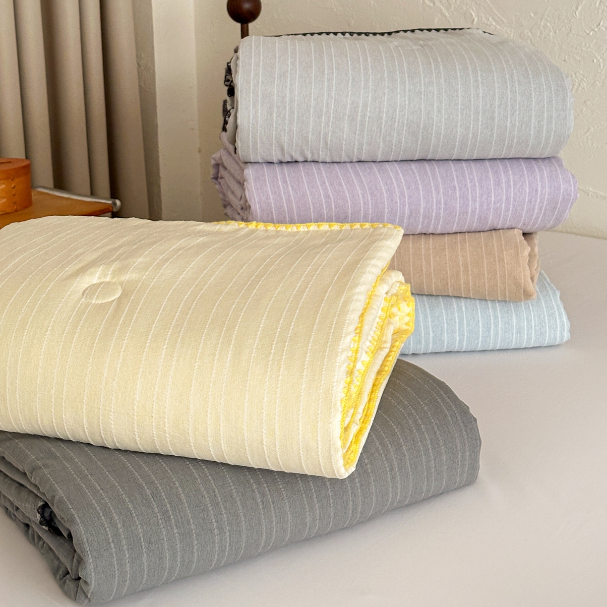 鑫利来家纺 2026新款纯色无印风夏被简约素色法式麻夏凉被阳离子色织提花单人双人学生夏凉被 组合图