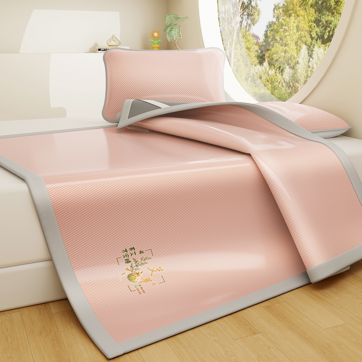 91家纺网 家纺一手货源 找家纺 （总）家品罗兰 2026新款夏季A类艾草碳光凉席三明治冰丝凉席家用冰丝席可机洗空调软席三件套-大床