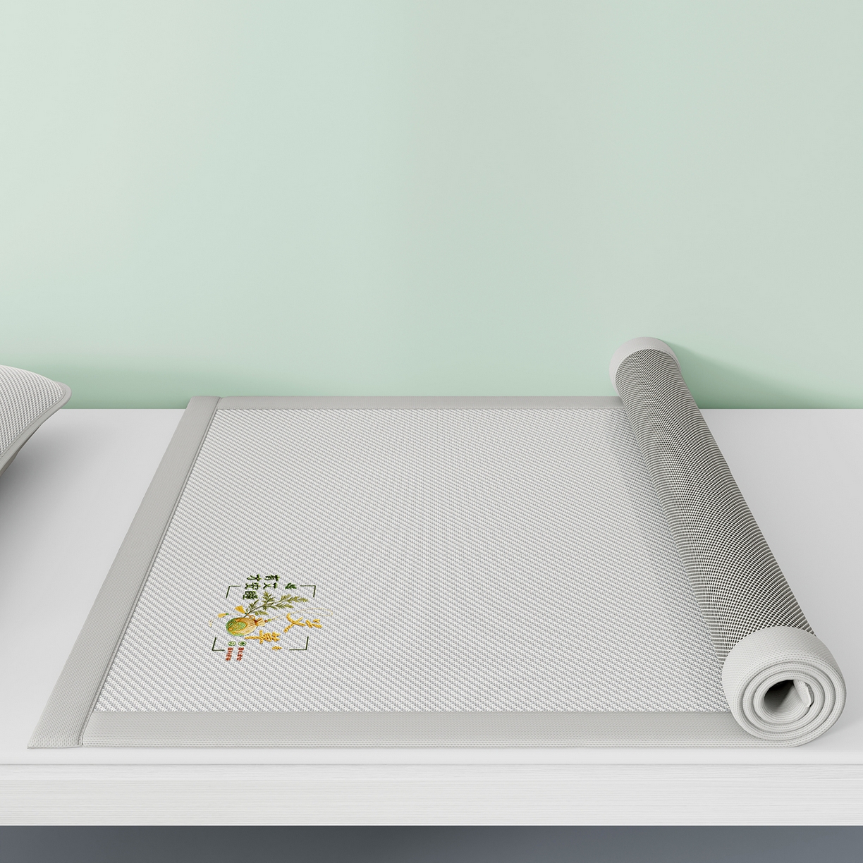 91家纺网 家纺一手货源 找家纺 家品罗兰 2026新款夏季A类艾草碳光凉席三明治冰丝凉席家用冰丝席可机洗学生宿舍上下铺空调软席三件套-学生床 艾草-灰