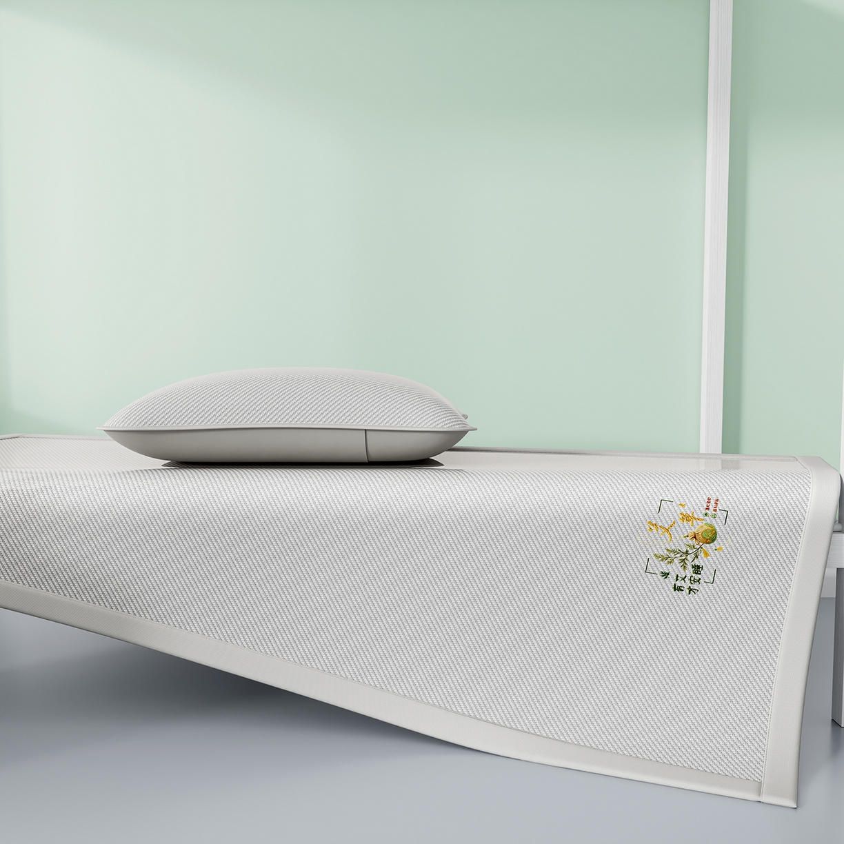 91家纺网 家纺一手货源 找家纺 家品罗兰 2026新款夏季A类艾草碳光凉席三明治冰丝凉席家用冰丝席可机洗学生宿舍上下铺空调软席三件套-学生床 艾草-灰