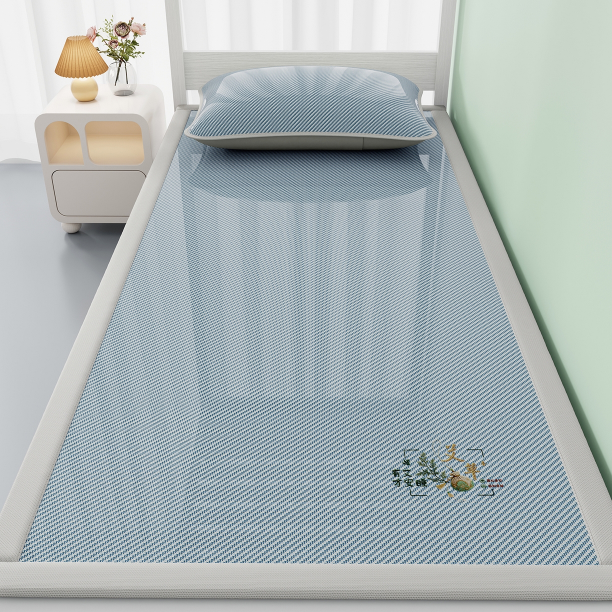 91家纺网 家纺一手货源 找家纺 （总）家品罗兰 2026新款夏季A类艾草碳光凉席三明治冰丝凉席家用冰丝席可机洗学生宿舍上下铺空调软席三件套-学生床