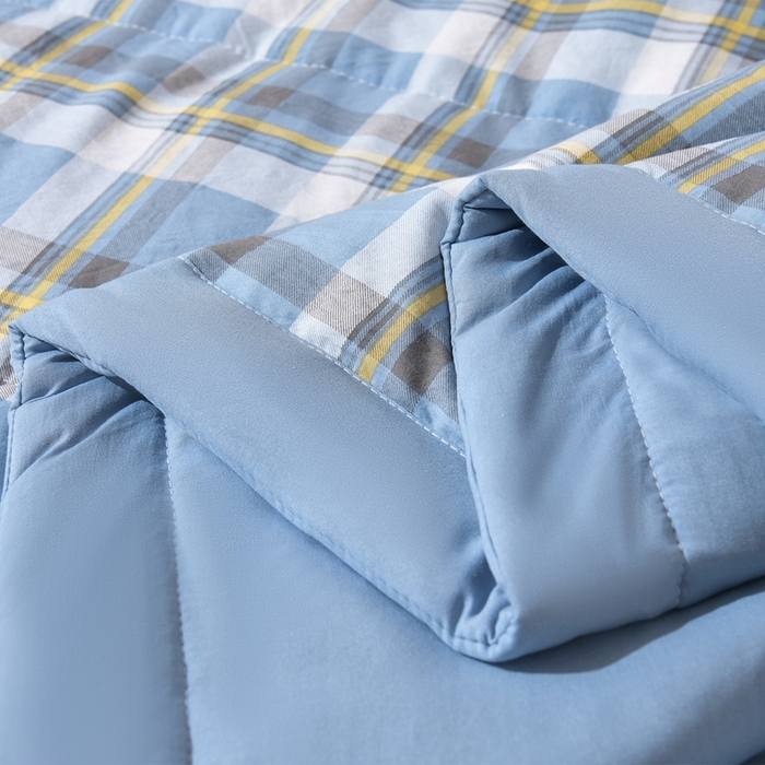91家纺网 家纺一手货源 找家纺 绒宴家纺 2026新款水洗棉新疆棉花夏被格子款夏凉被空调被 简兮-蓝