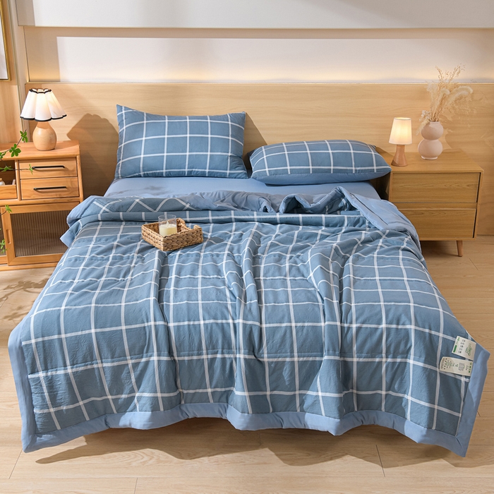 91家纺网 家纺一手货源 找家纺 绒宴家纺 2026新款水洗棉新疆棉花夏被格子款夏凉被空调被 布丁大格