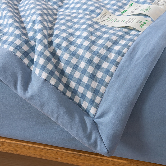 91家纺网 家纺一手货源 找家纺 绒宴家纺 2026新款水洗棉新疆棉花夏被格子款夏凉被空调被 蓝小格