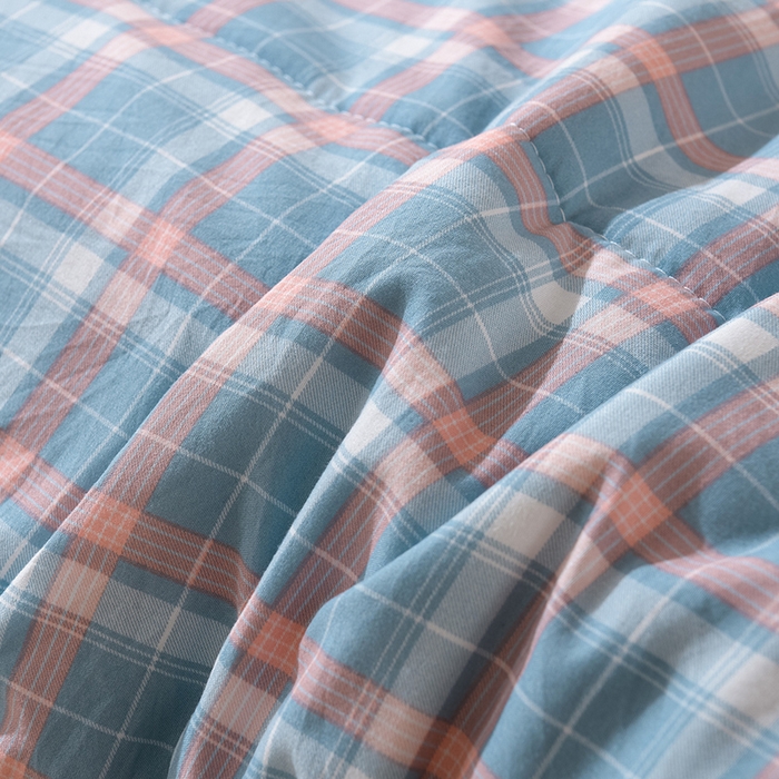 91家纺网 家纺一手货源 找家纺 绒宴家纺 2026新款水洗棉新疆棉花夏被格子款夏凉被空调被 洛卡-蓝