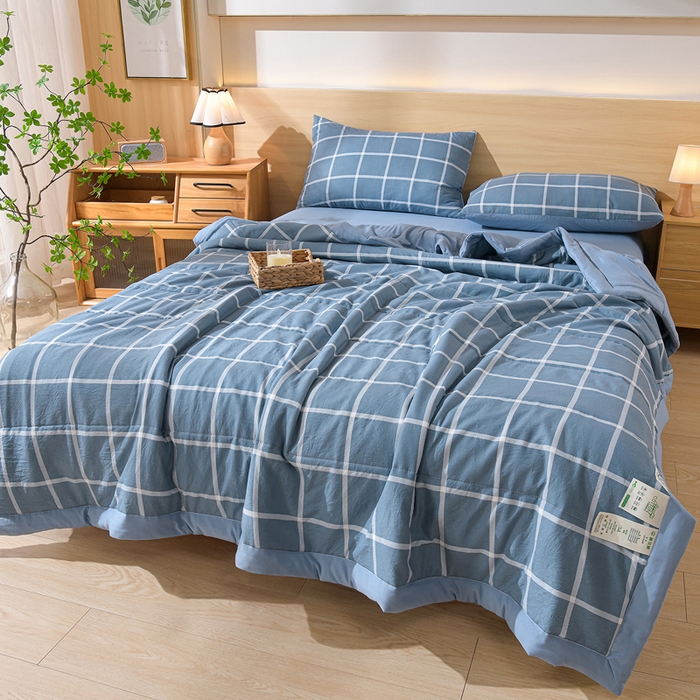 91家纺网 家纺一手货源 找家纺 绒宴家纺 2026新款水洗棉新疆棉花夏被格子款夏凉被空调被 布丁大格