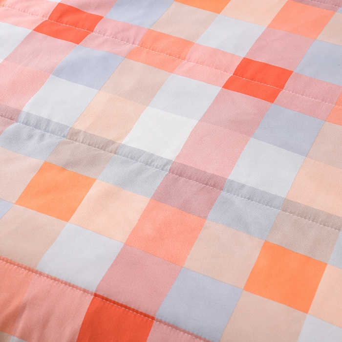 91家纺网 家纺一手货源 找家纺 绒宴家纺 2026新款水洗棉新疆棉花夏被格子款夏凉被空调被 落日-桔