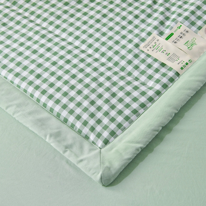 91家纺网 家纺一手货源 找家纺 绒宴家纺 2026新款水洗棉新疆棉花夏被格子款夏凉被空调被 绿小格