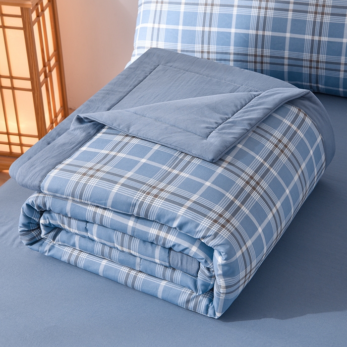 绒宴家纺 2026新款水洗棉新疆棉花夏被格子款夏凉被空调被 乔南-蓝