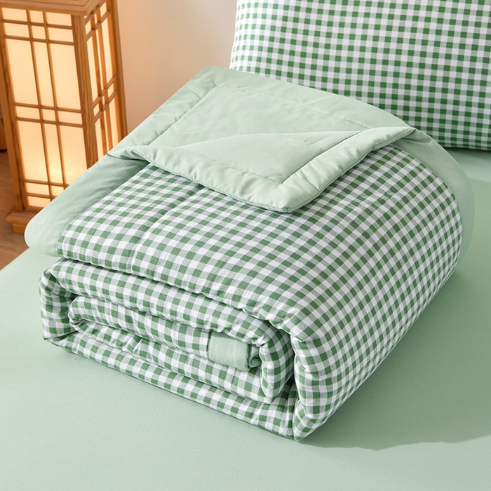 绒宴家纺 2026新款水洗棉新疆棉花夏被格子款夏凉被空调被 绿小格