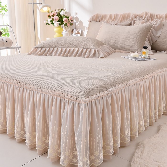 91家纺网 家纺一手货源 找家纺 （总）铠畅家纺 2026春夏新品高克重拼接泡芙纱泡泡皱皱纱四件套