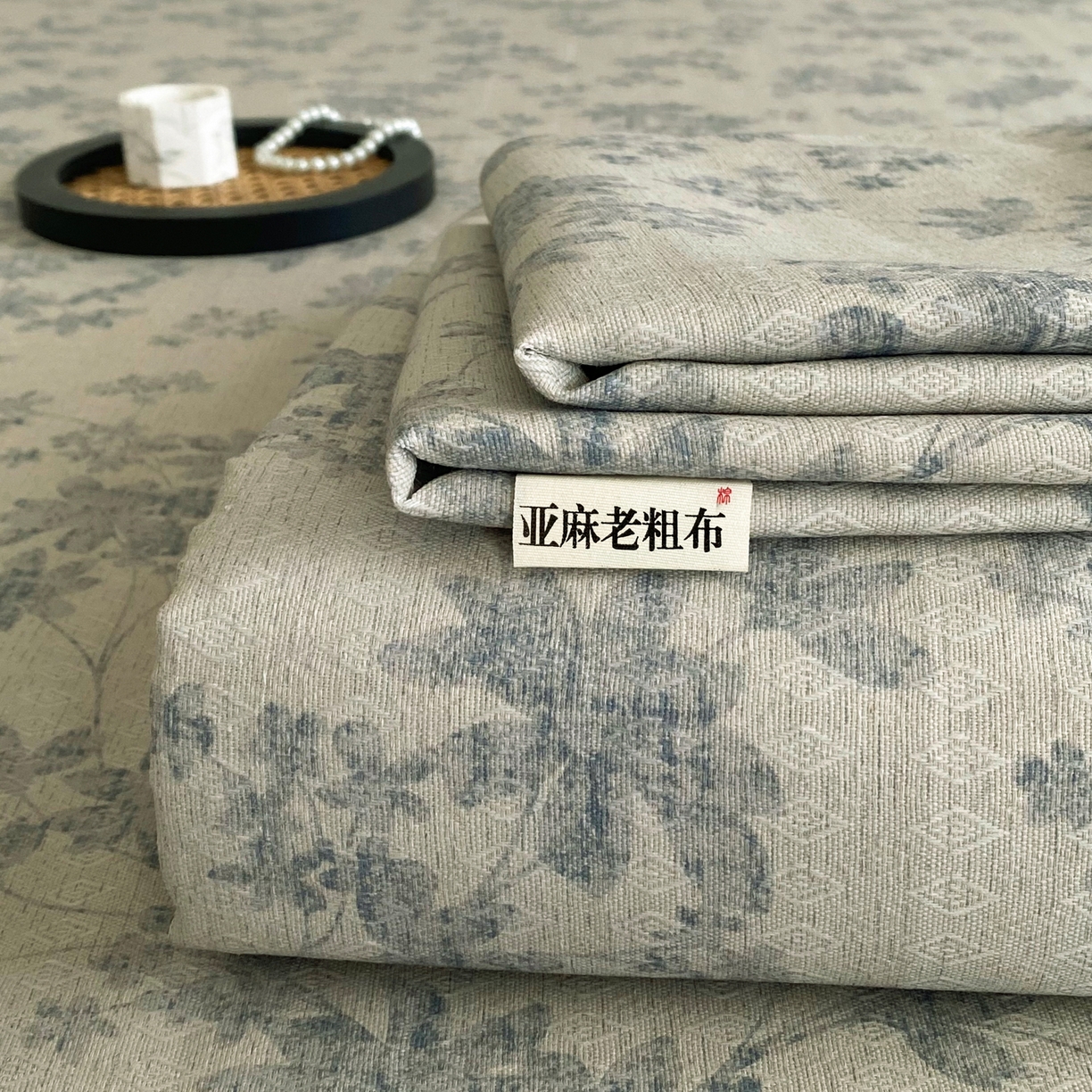 首爱家纺 2026新款亚麻老粗布印花床单 青岚