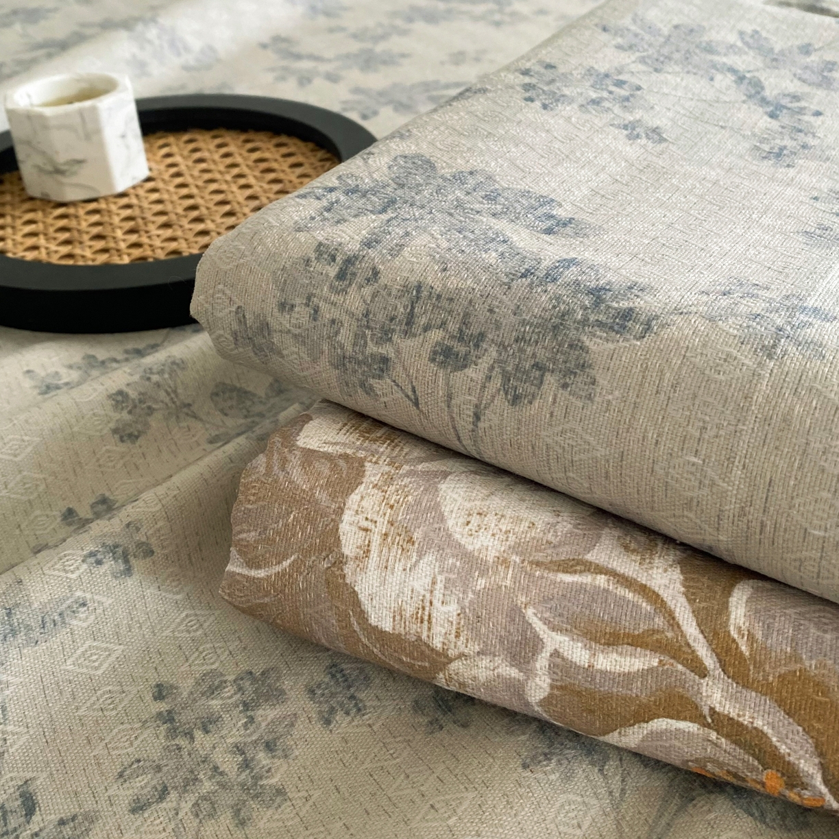 91家纺网 家纺一手货源 找家纺 首爱家纺 2026新款亚麻老粗布印花床单 青岚