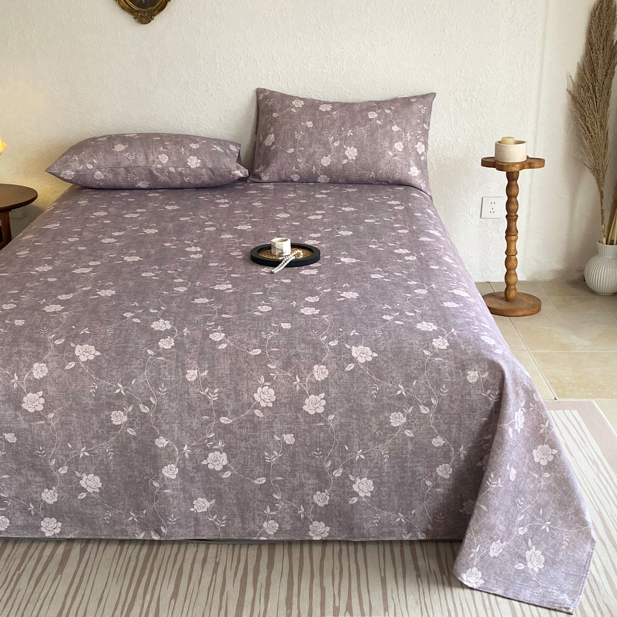 91家纺网 家纺一手货源 找家纺 首爱家纺 2026新款亚麻老粗布印花床单 沐瑶