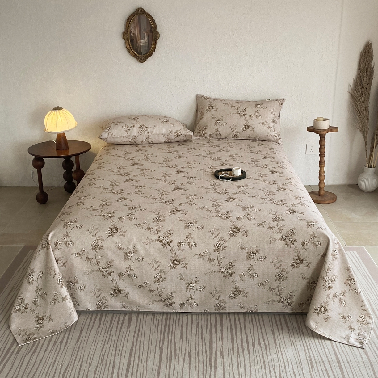 91家纺网 家纺一手货源 找家纺 首爱家纺 2026新款亚麻老粗布印花床单 岚溪