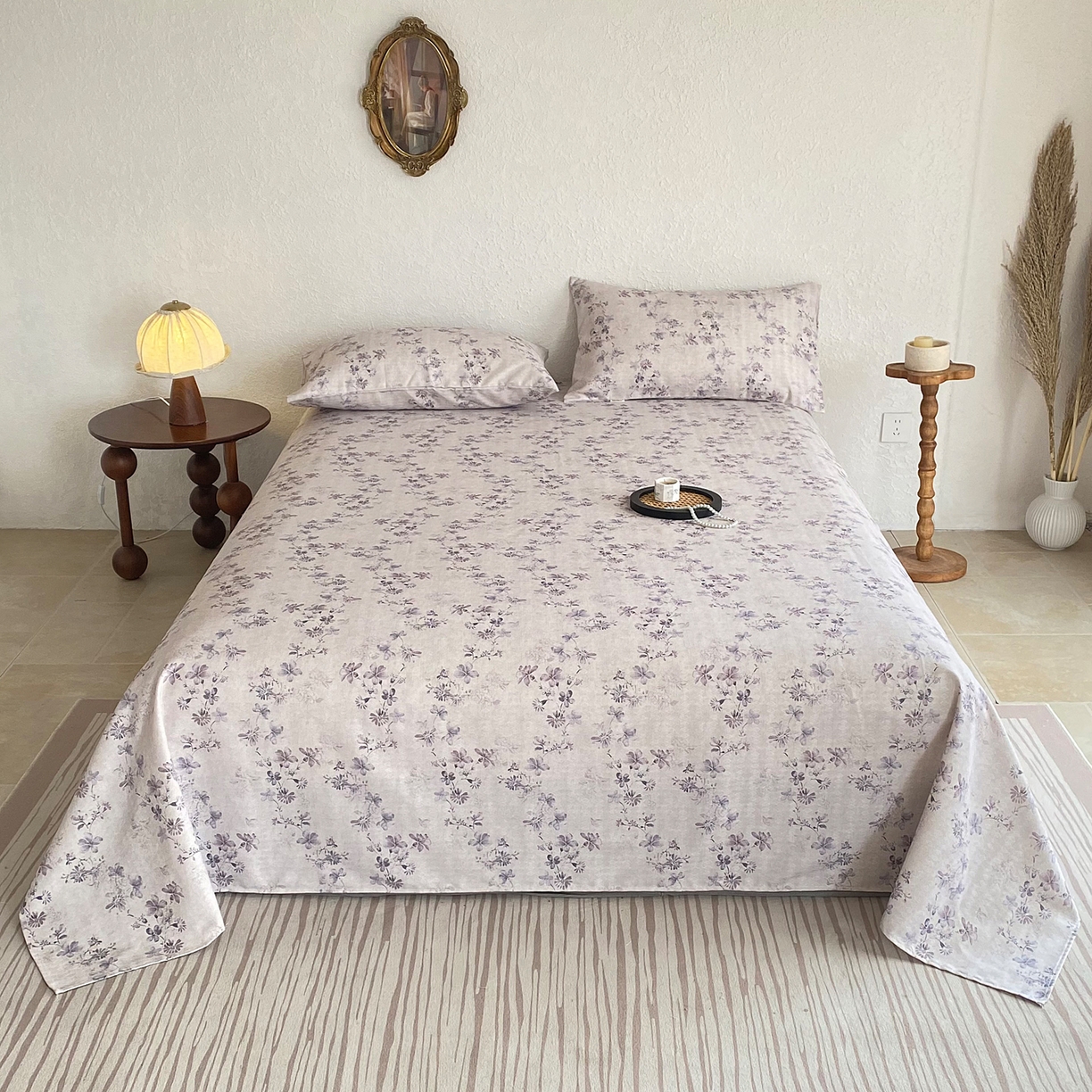 91家纺网 家纺一手货源 找家纺 首爱家纺 2026新款亚麻老粗布印花床单 云舒