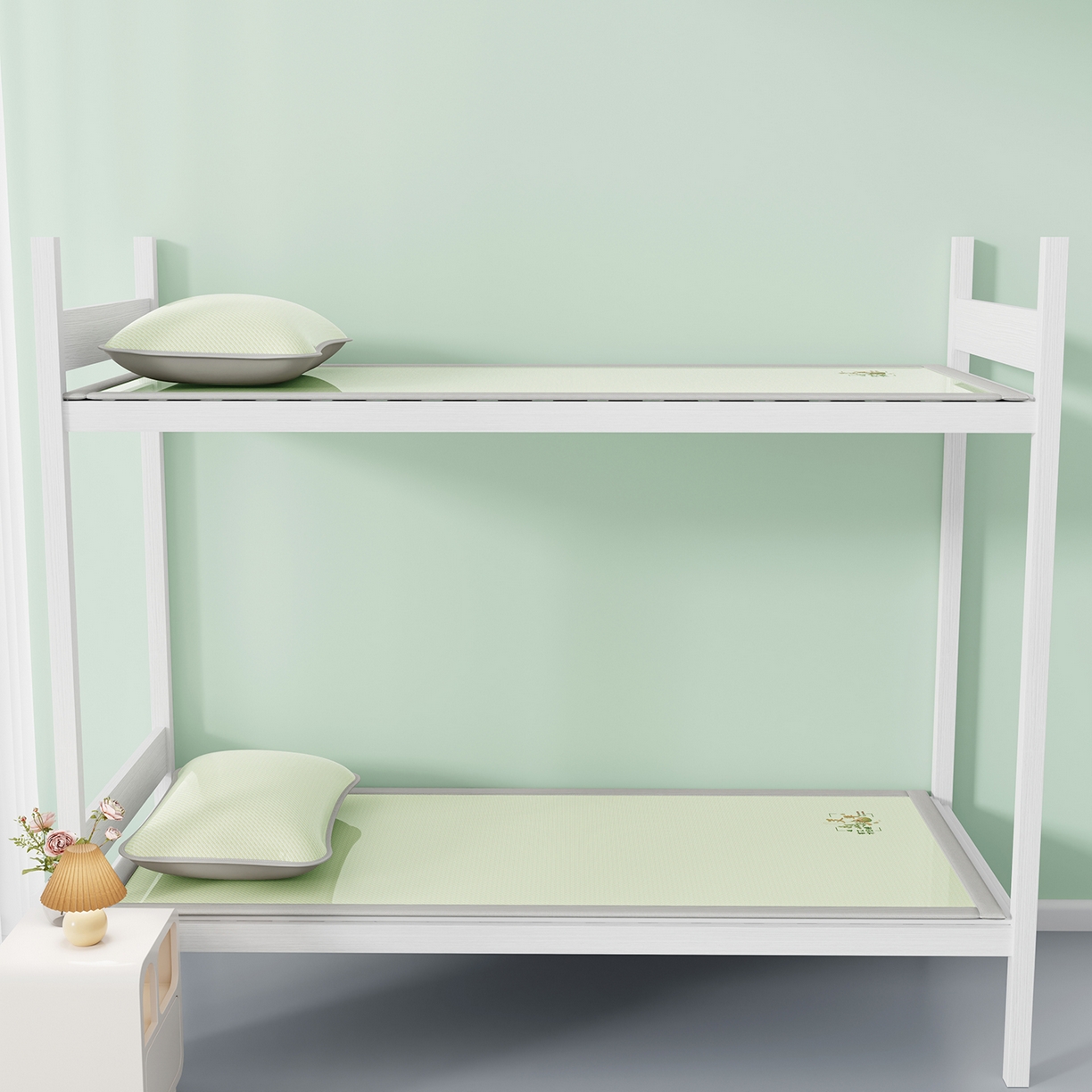 91家纺网 家纺一手货源 找家纺 奇丝雅 2026新款夏季A类艾草碳光凉席三明治冰丝凉席家用冰丝席可机洗学生宿舍上下铺空调软席三件套-学生床 艾草-绿（三明治网底）