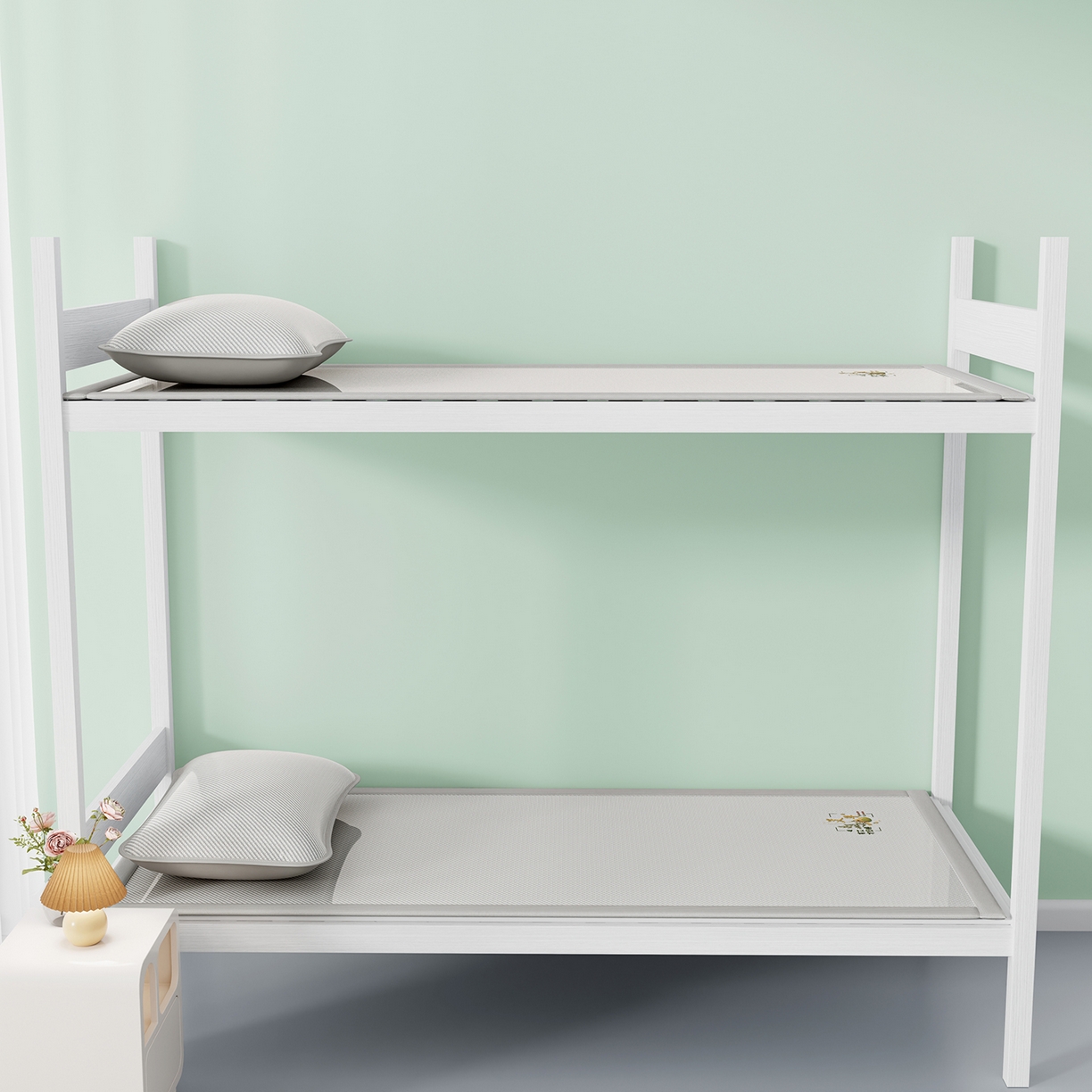 91家纺网 家纺一手货源 找家纺 奇丝雅 2026新款夏季A类艾草碳光凉席三明治冰丝凉席家用冰丝席可机洗学生宿舍上下铺空调软席三件套-学生床 艾草-灰（三明治网底）