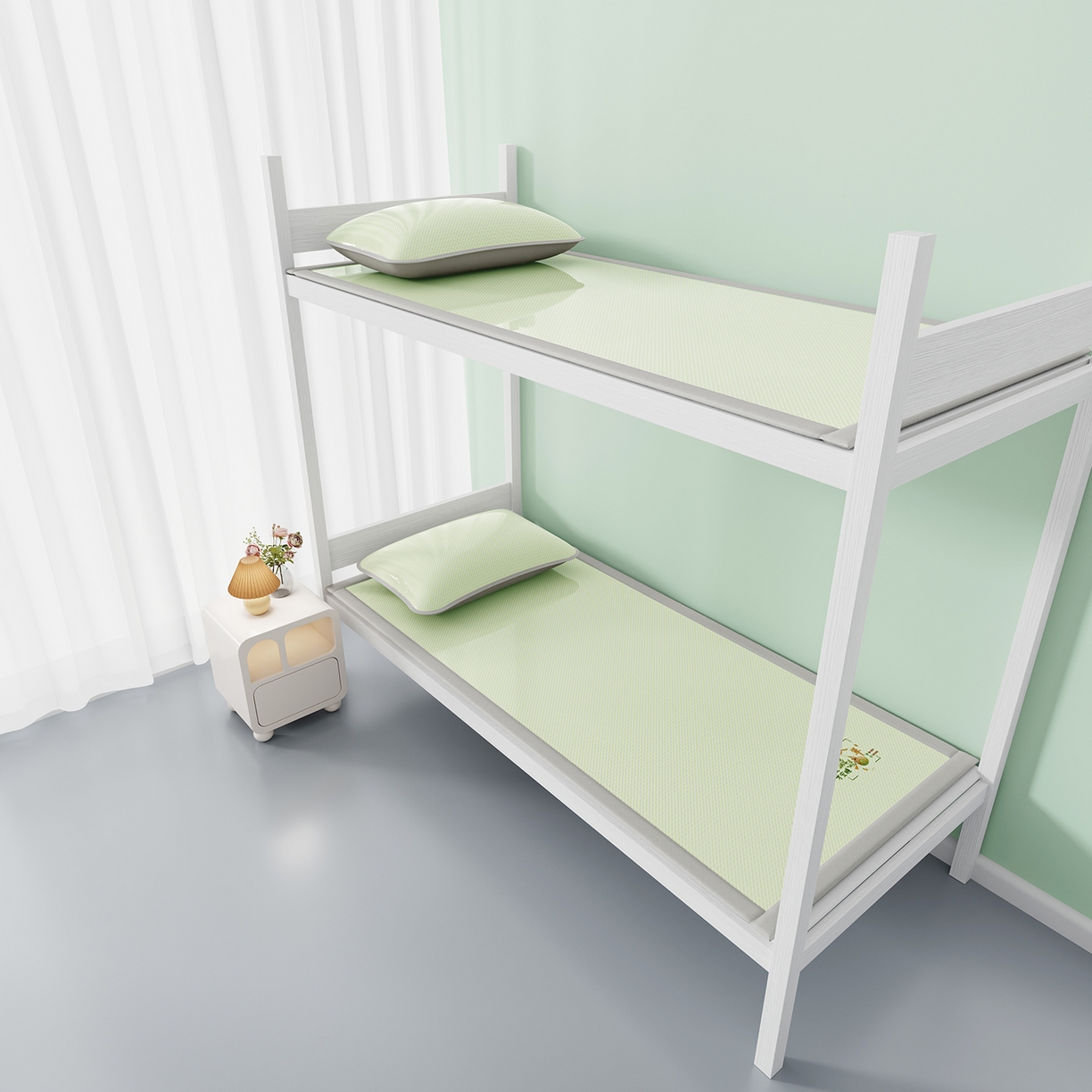 91家纺网 家纺一手货源 找家纺 奇丝雅 2026新款夏季A类艾草碳光凉席三明治冰丝凉席家用冰丝席可机洗学生宿舍上下铺空调软席三件套-学生床 艾草-绿（三明治网底）