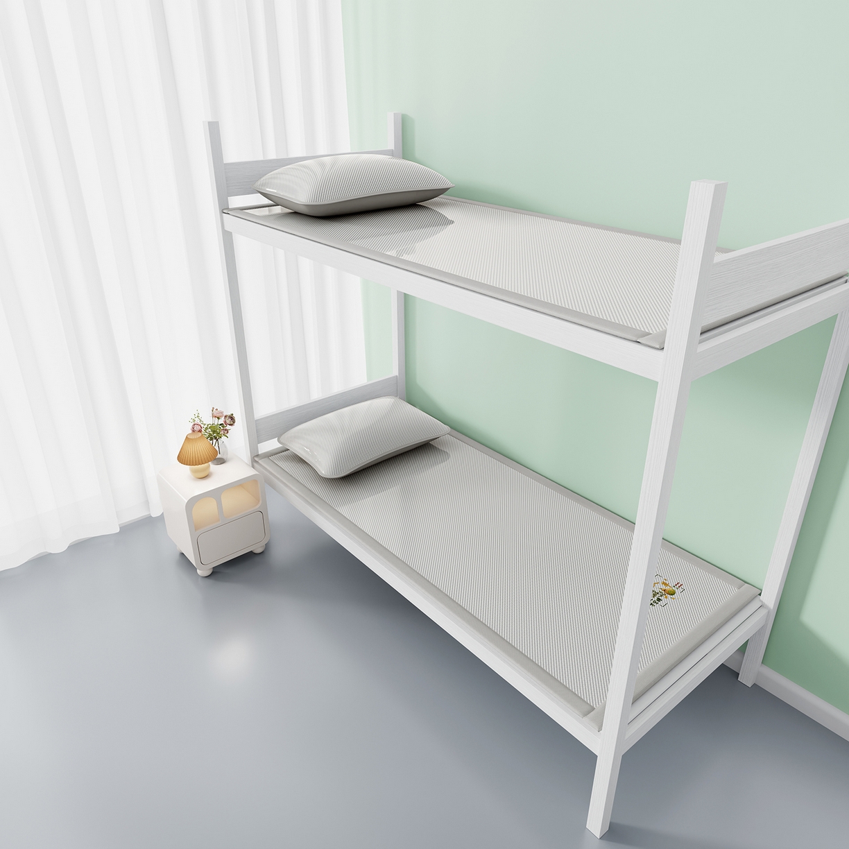 91家纺网 家纺一手货源 找家纺 奇丝雅 2026新款夏季A类艾草碳光凉席三明治冰丝凉席家用冰丝席可机洗学生宿舍上下铺空调软席三件套-学生床 艾草-灰（三明治网底）