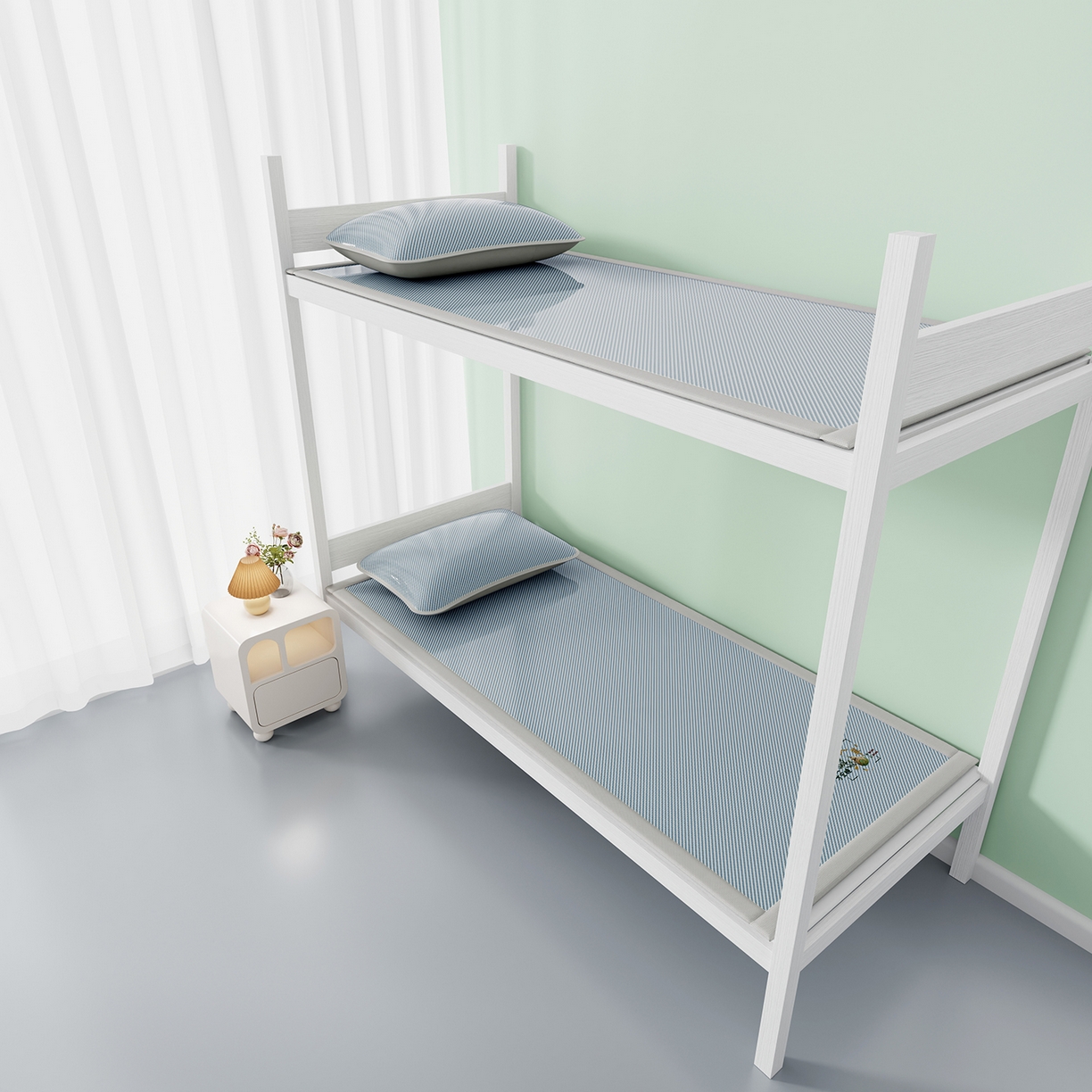 91家纺网 家纺一手货源 找家纺 奇丝雅 2026新款夏季A类艾草碳光凉席三明治冰丝凉席家用冰丝席可机洗学生宿舍上下铺空调软席三件套-学生床 艾草-蓝（三明治网底）