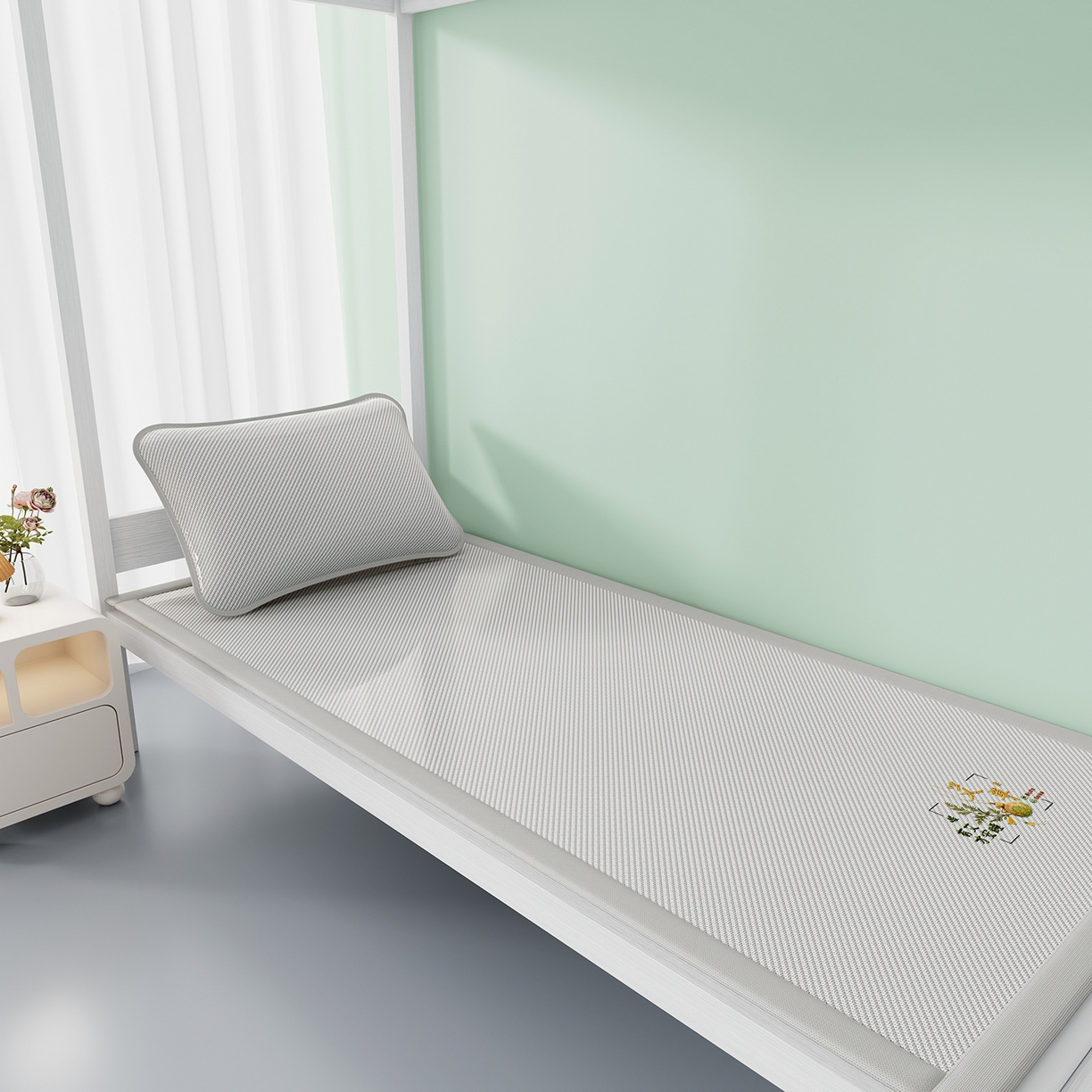 91家纺网 家纺一手货源 找家纺 奇丝雅 2026新款夏季A类艾草碳光凉席三明治冰丝凉席家用冰丝席可机洗学生宿舍上下铺空调软席三件套-学生床 艾草-灰（三明治网底）