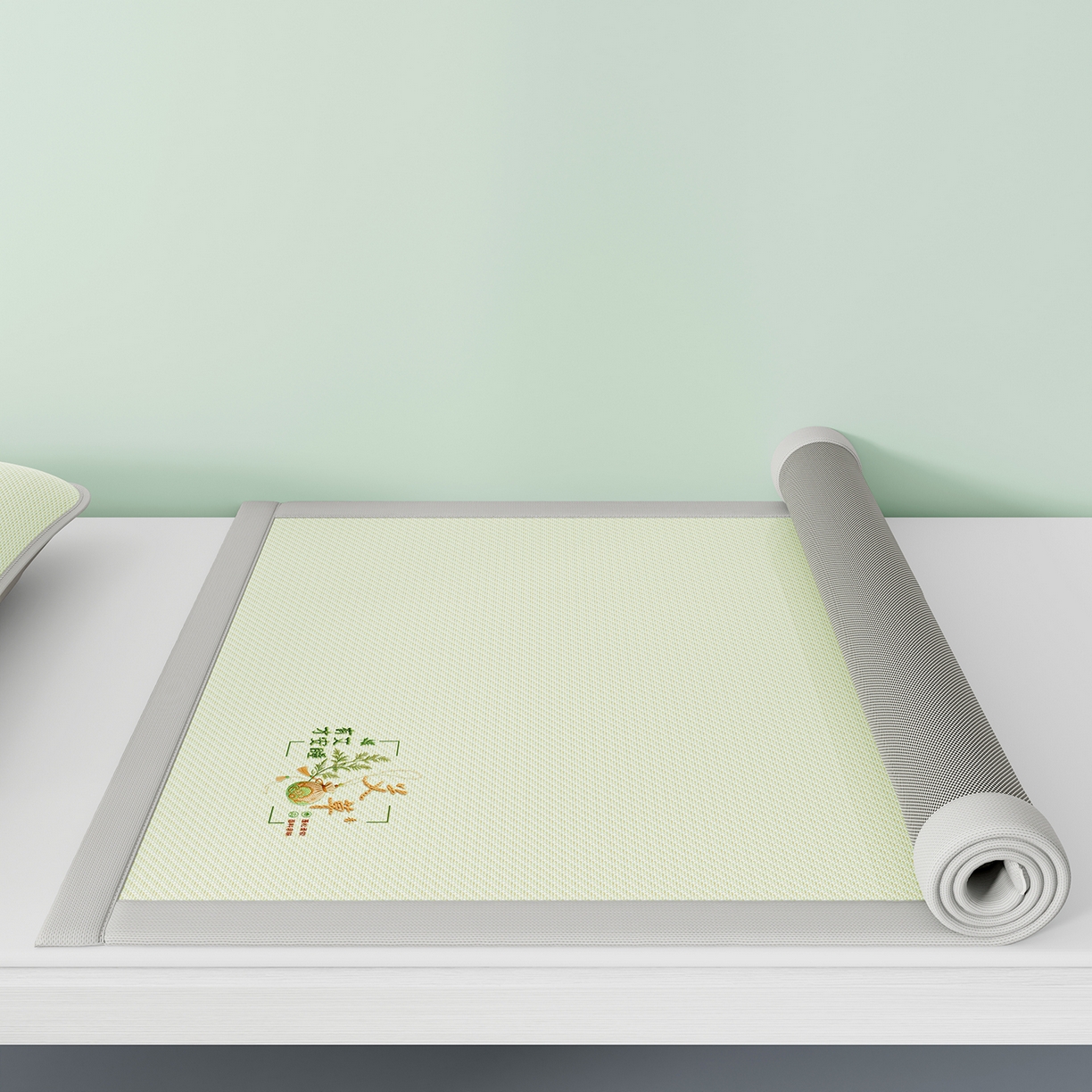 91家纺网 家纺一手货源 找家纺 奇丝雅 2026新款夏季A类艾草碳光凉席三明治冰丝凉席家用冰丝席可机洗学生宿舍上下铺空调软席三件套-学生床 艾草-绿（三明治网底）