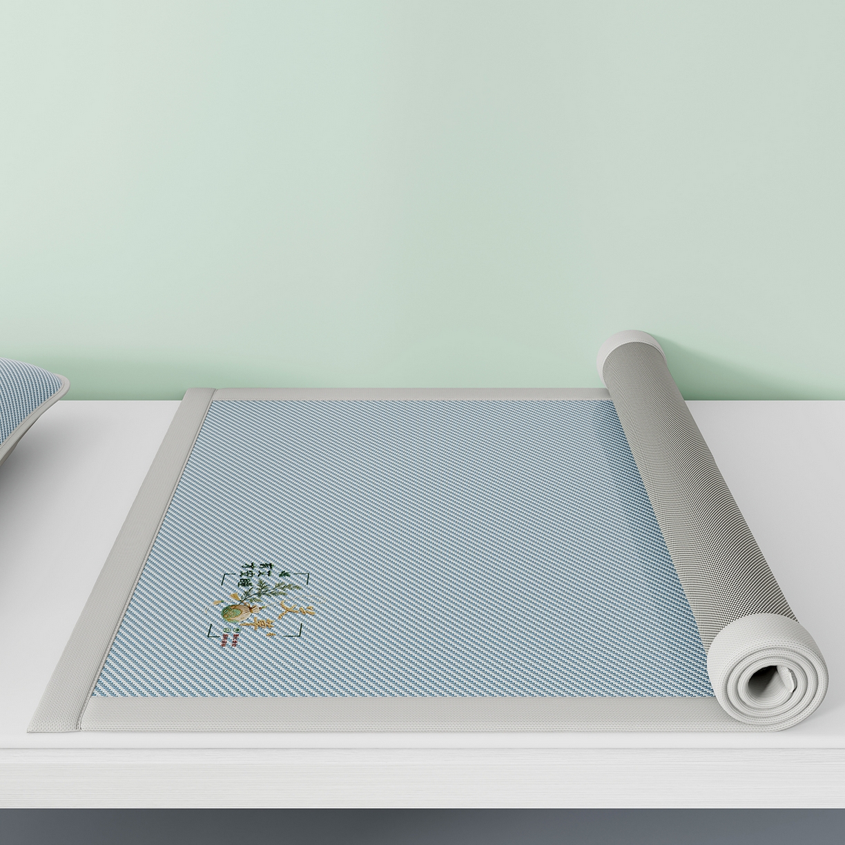 91家纺网 家纺一手货源 找家纺 奇丝雅 2026新款夏季A类艾草碳光凉席三明治冰丝凉席家用冰丝席可机洗学生宿舍上下铺空调软席三件套-学生床 艾草-蓝（三明治网底）