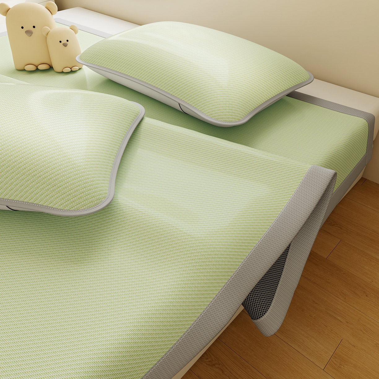 91家纺网 家纺一手货源 找家纺 （总）奇丝雅 2026新款夏季A类艾草碳光凉席三明治冰丝凉席家用冰丝席可机洗学生宿舍上下铺空调软席三件套-大床