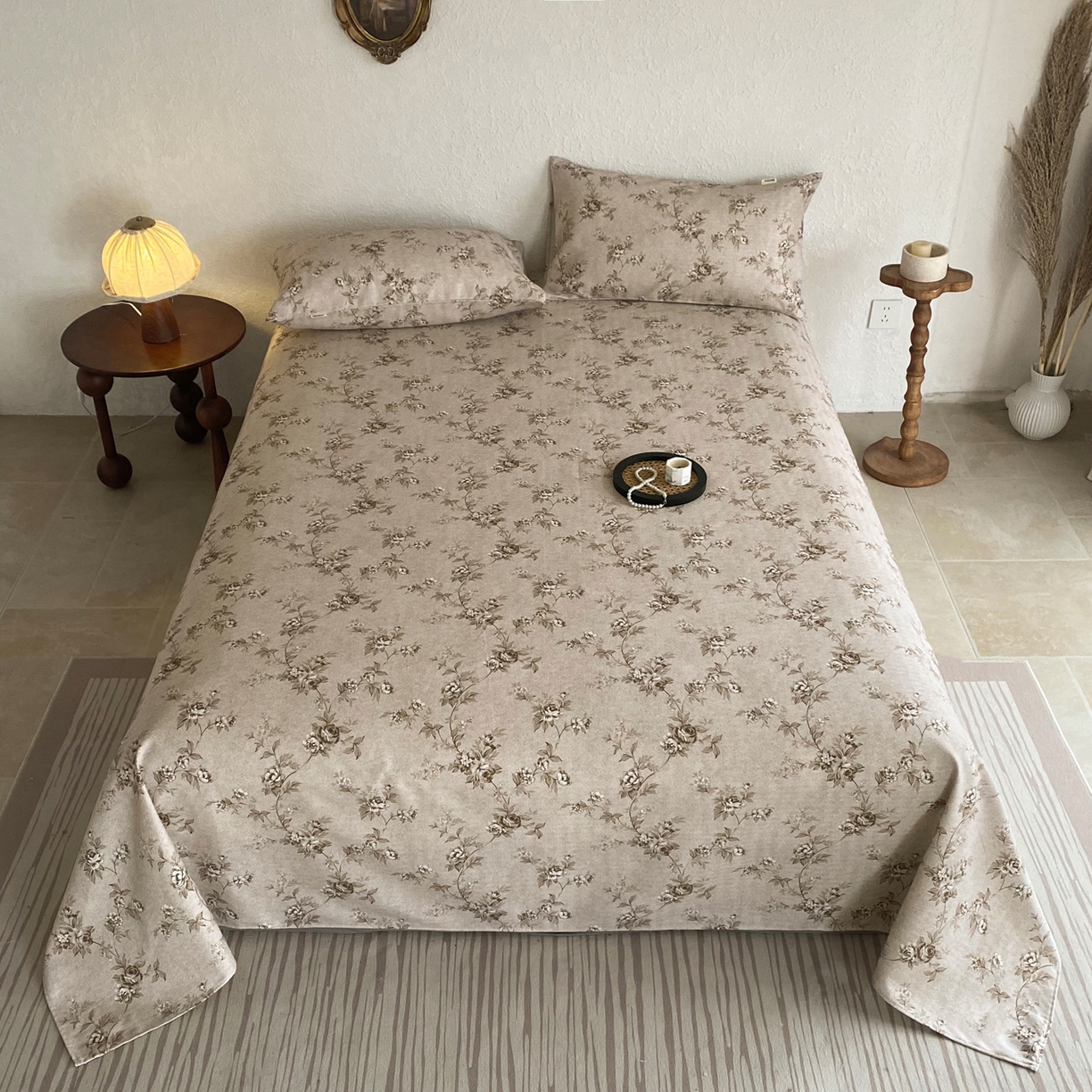 91家纺网 家纺一手货源 找家纺 棉乐町家居 2026新款亚麻老粗布印花床单 岚溪