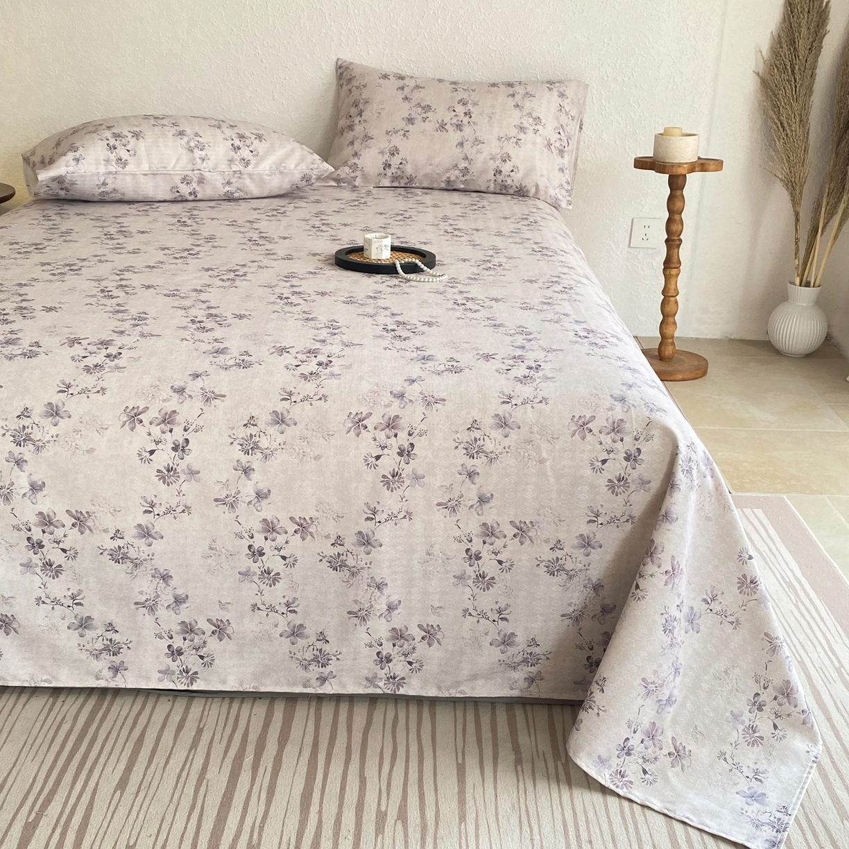 91家纺网 家纺一手货源 找家纺 棉乐町家居 2026新款亚麻老粗布印花床单 云舒