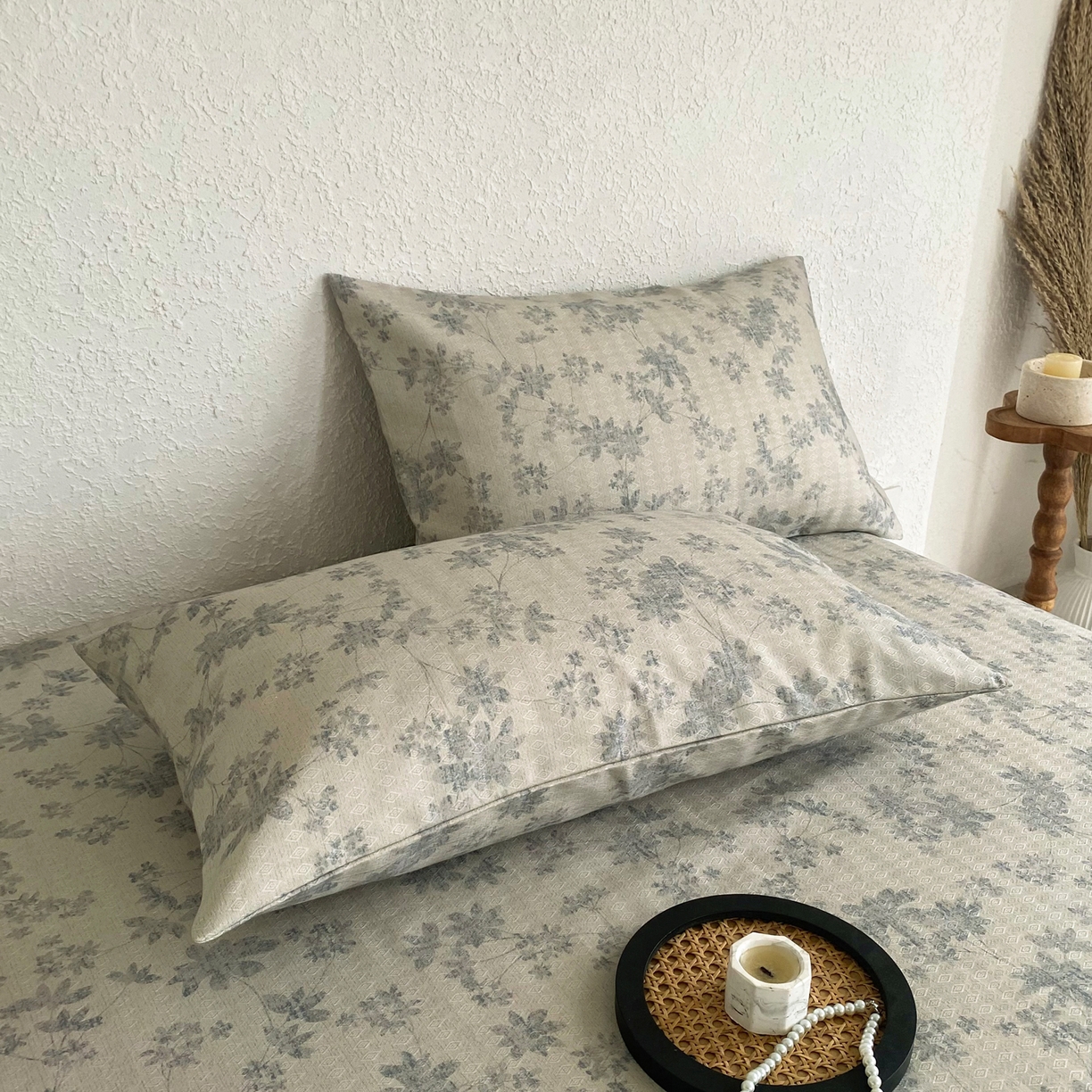 91家纺网 家纺一手货源 找家纺 棉乐町家居 2026新款亚麻老粗布印花床单 青岚