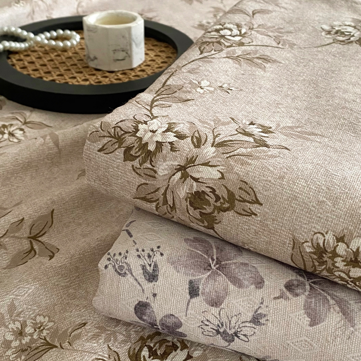 91家纺网 家纺一手货源 找家纺 棉乐町家居 2026新款亚麻老粗布印花床单 岚溪