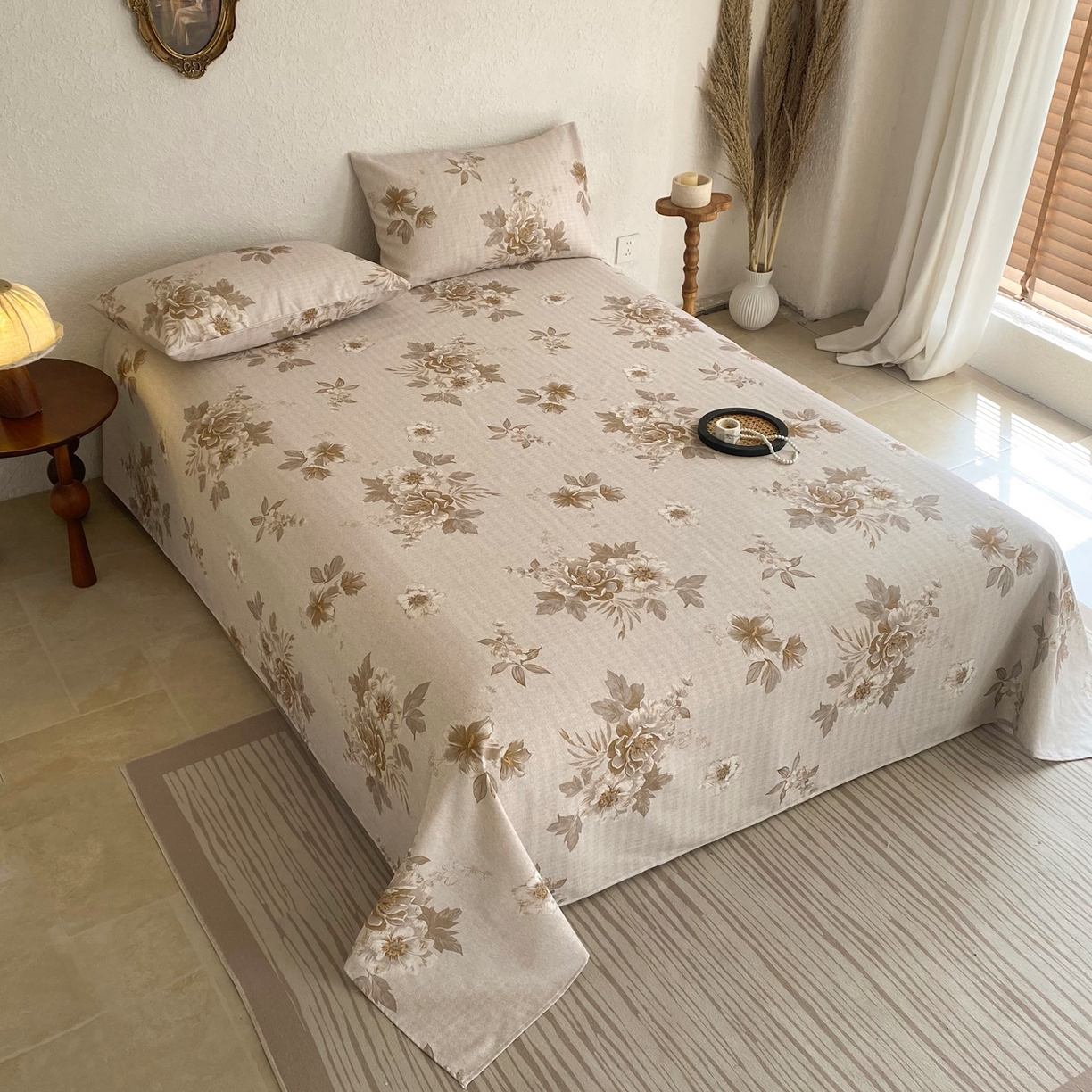 91家纺网 家纺一手货源 找家纺 棉乐町家居 2026新款亚麻老粗布印花床单 晚棠