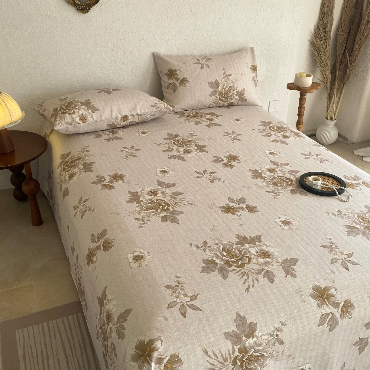 91家纺网 家纺一手货源 找家纺 棉乐町家居 2026新款亚麻老粗布印花床单 晚棠