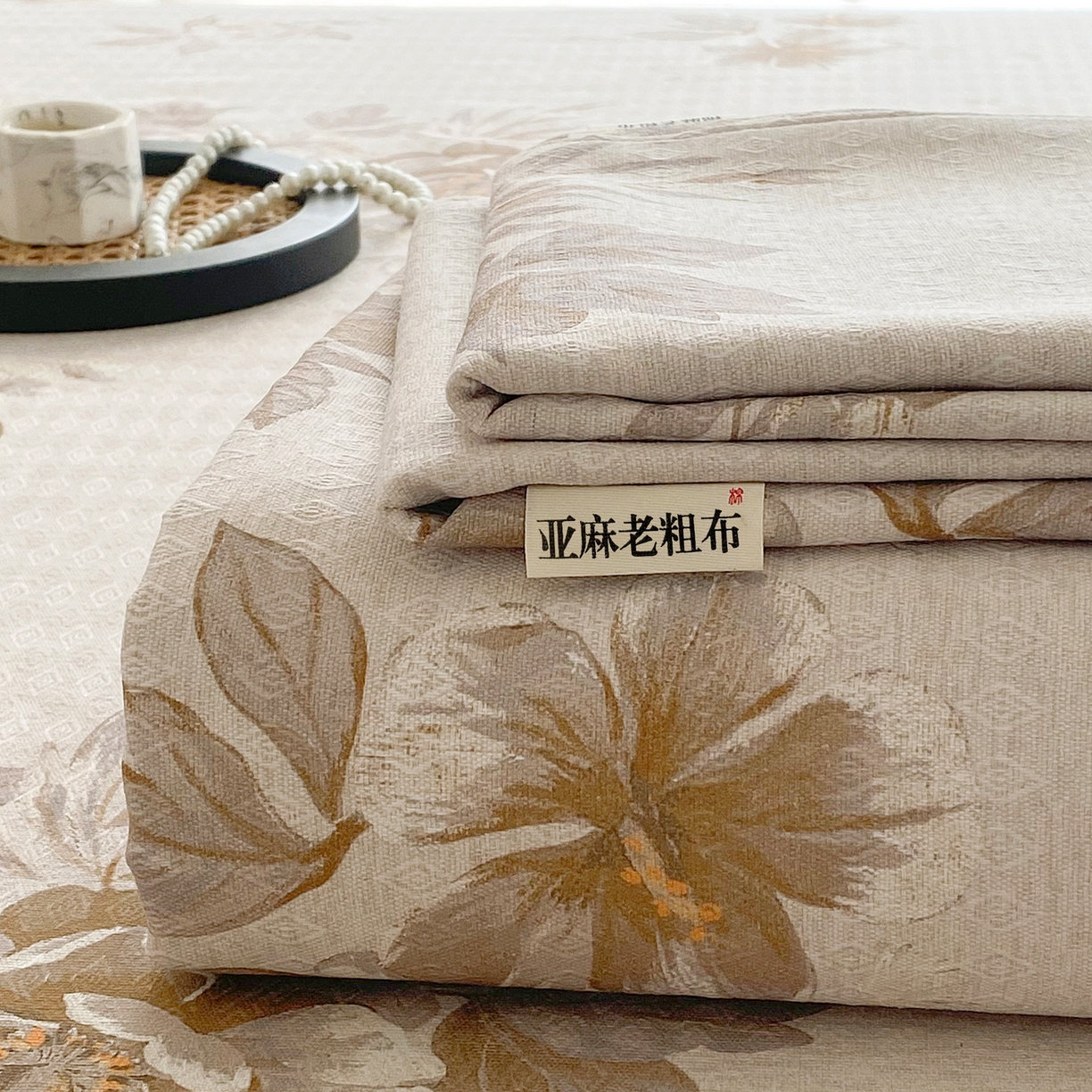 棉乐町家居 2026新款亚麻老粗布印花床单 晚棠