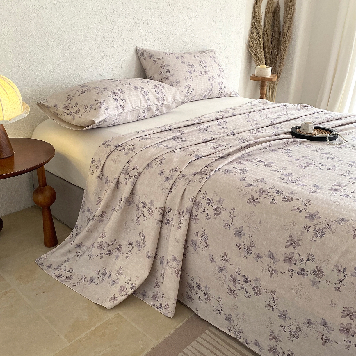 91家纺网 家纺一手货源 找家纺 金泰莱 2026新款亚麻老粗布印花床单 云舒