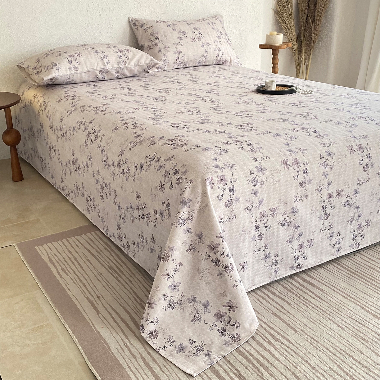 91家纺网 家纺一手货源 找家纺 金泰莱 2026新款亚麻老粗布印花床单 云舒